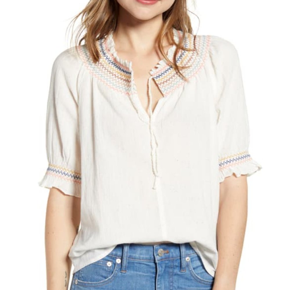 Madewell Rainbow Smocked Peasant Top NWT